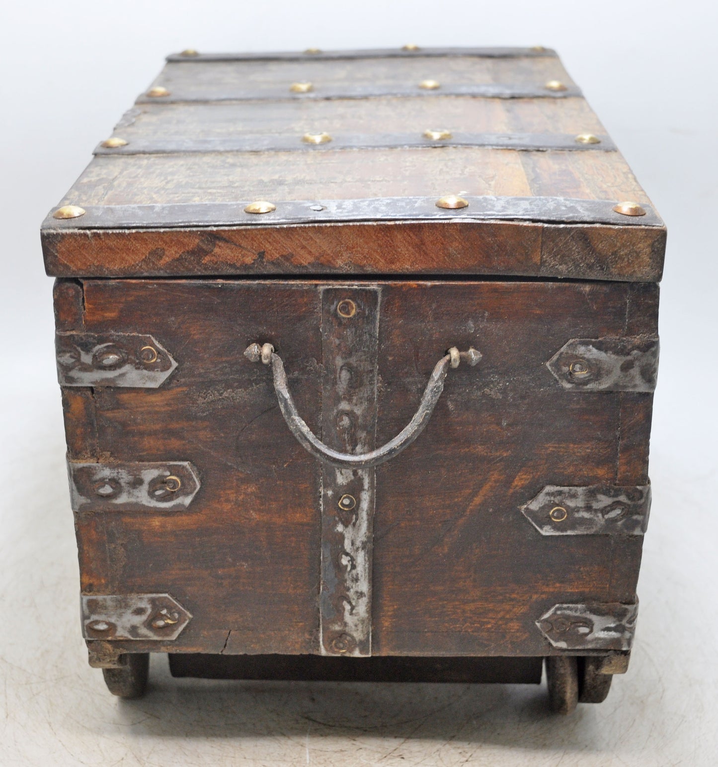 Antique Wooden Storage Chest Box Original Old Hand Crafted Metal Fitted
