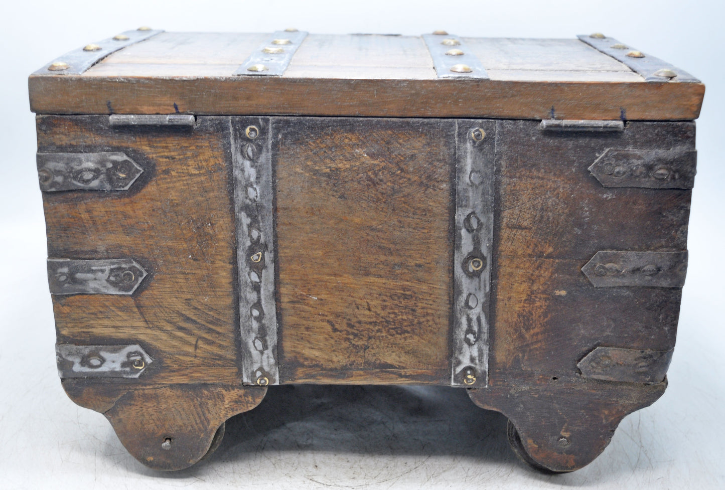 Antique Wooden Storage Chest Box Original Old Hand Crafted Metal Fitted