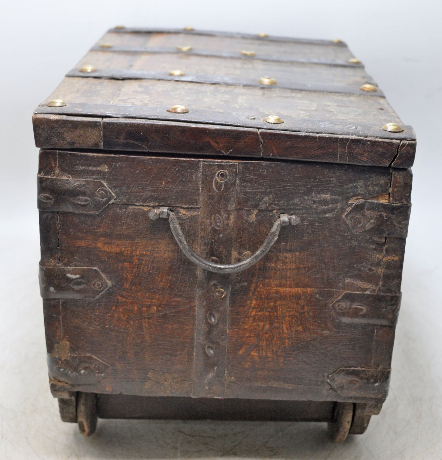 Antique Wooden Storage Chest Box Original Old Hand Crafted Metal Fitted