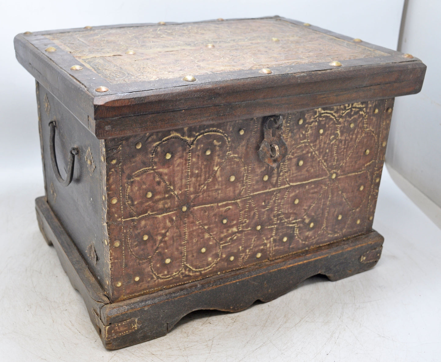 Antique Wooden Large Storage Chest Box Original Old Fine Brass Metal Fitted
