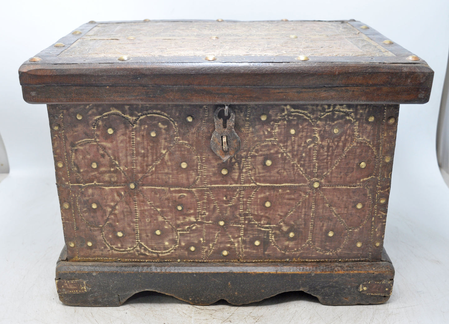 Antique Wooden Large Storage Chest Box Original Old Fine Brass Metal Fitted