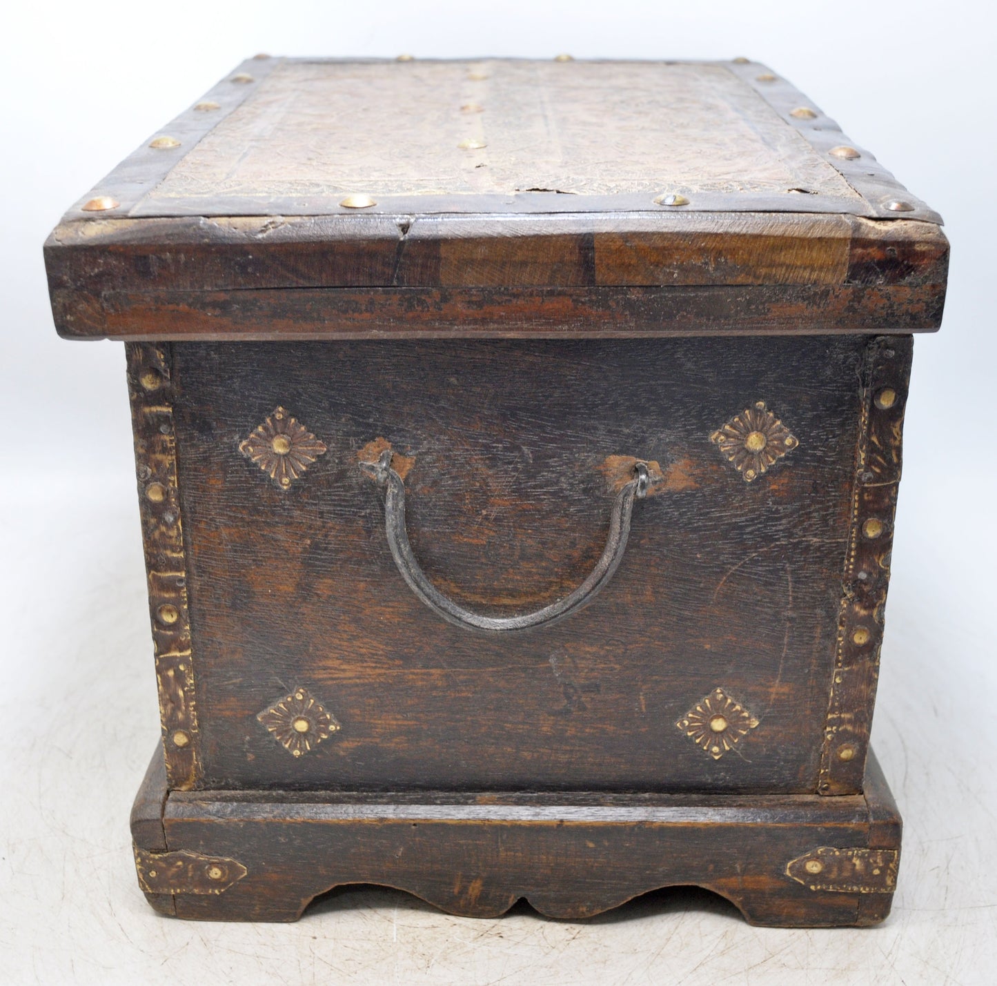 Antique Wooden Large Storage Chest Box Original Old Fine Brass Metal Fitted