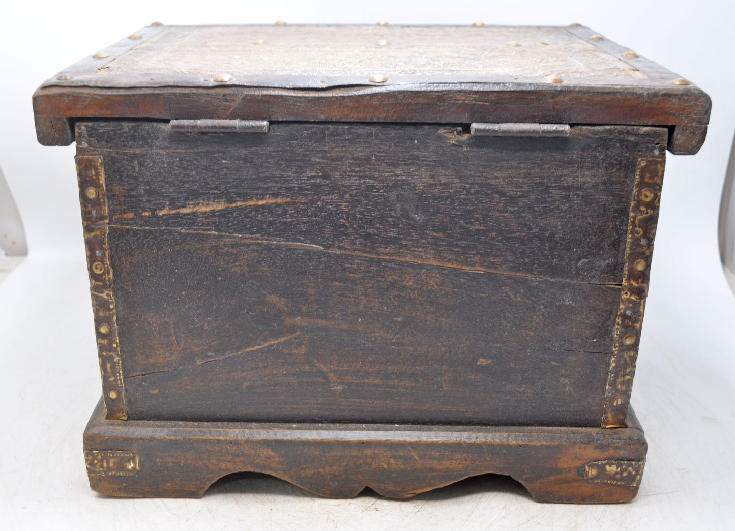 Antique Wooden Large Storage Chest Box Original Old Fine Brass Metal Fitted