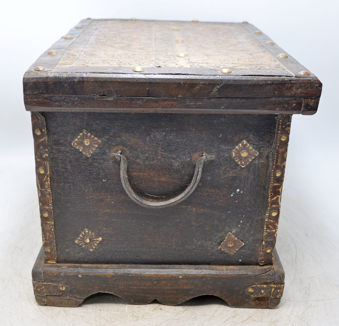 Antique Wooden Large Storage Chest Box Original Old Fine Brass Metal Fitted