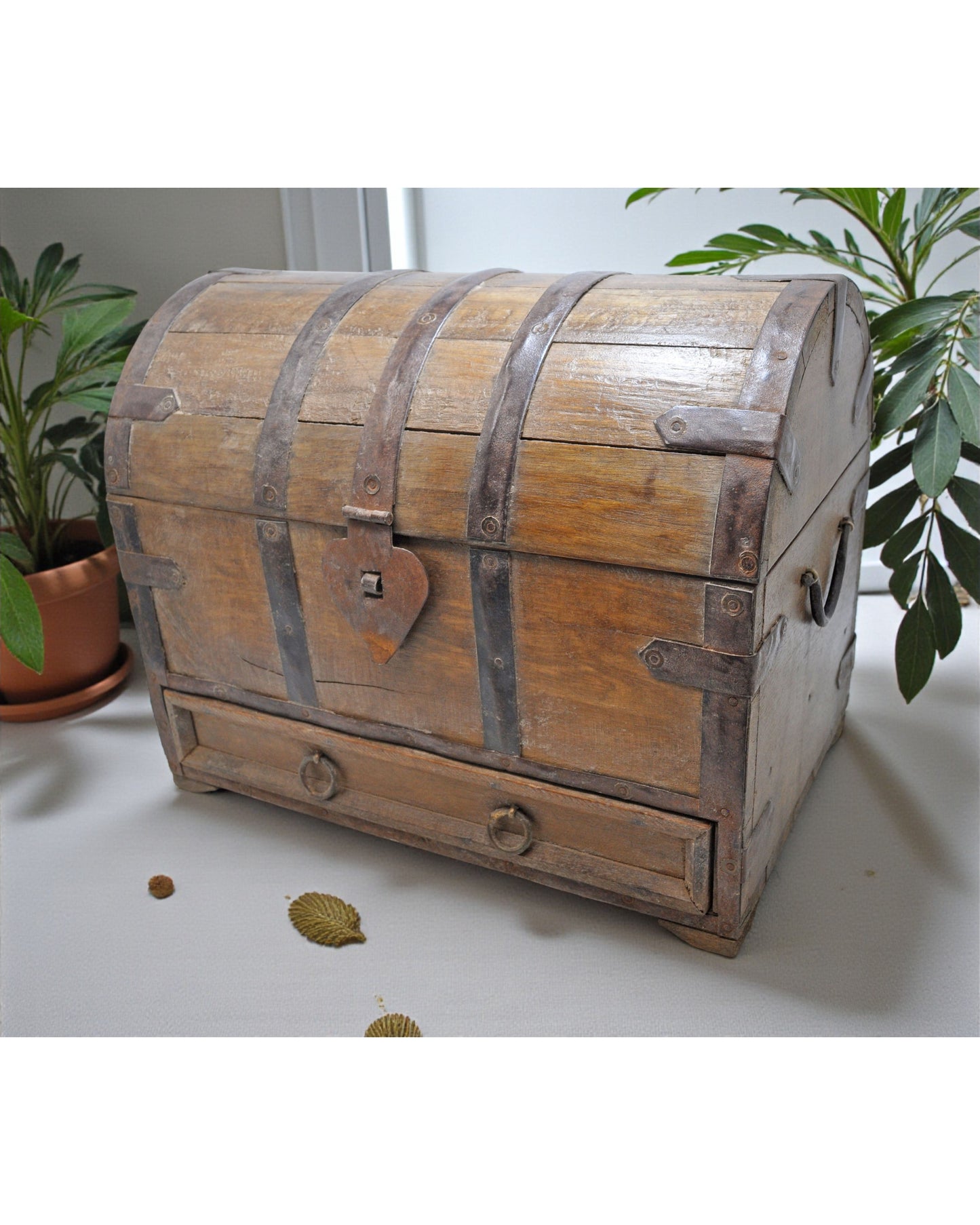 Vintage Wooden Storage Chest Box Original Old Hand Crafted Metal Fitted