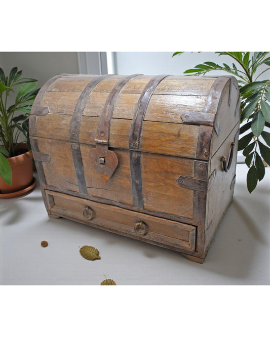 Vintage Wooden Storage Chest Box Original Old Hand Crafted Metal Fitted