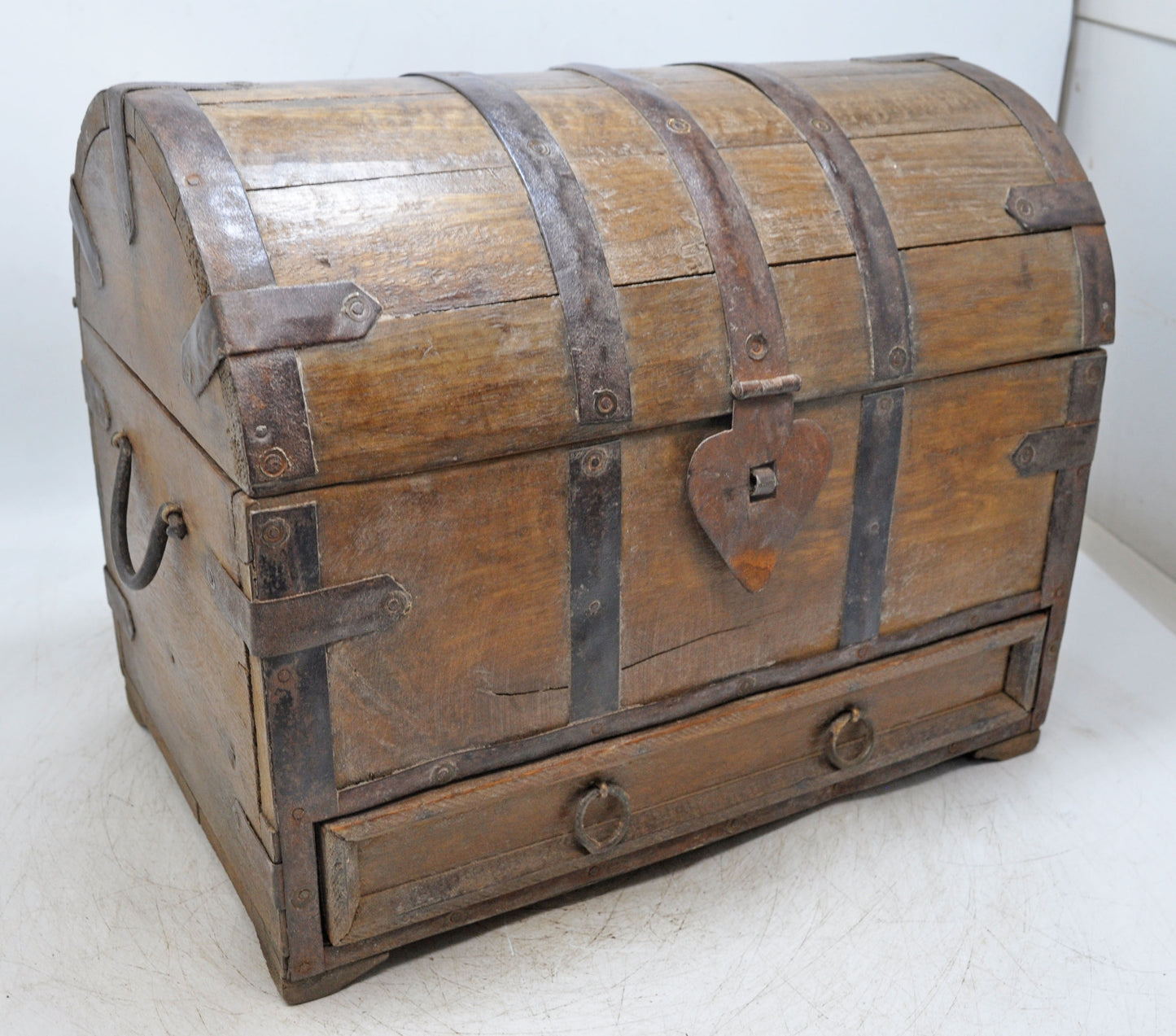 Vintage Wooden Storage Chest Box Original Old Hand Crafted Metal Fitted