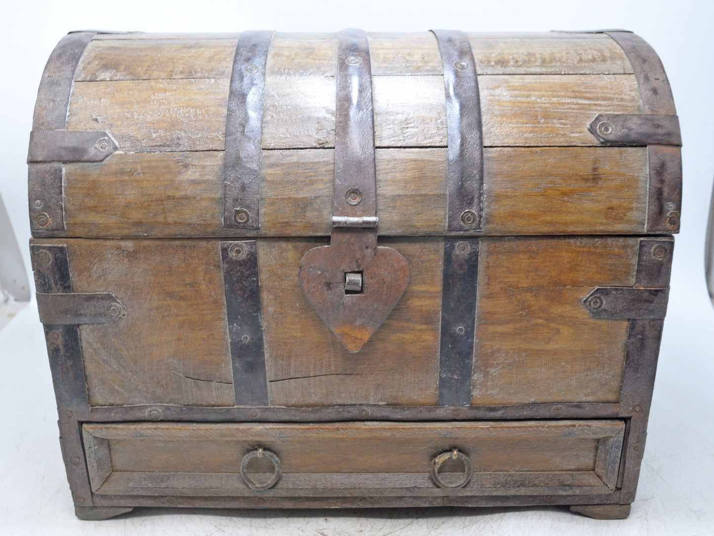Vintage Wooden Storage Chest Box Original Old Hand Crafted Metal Fitted