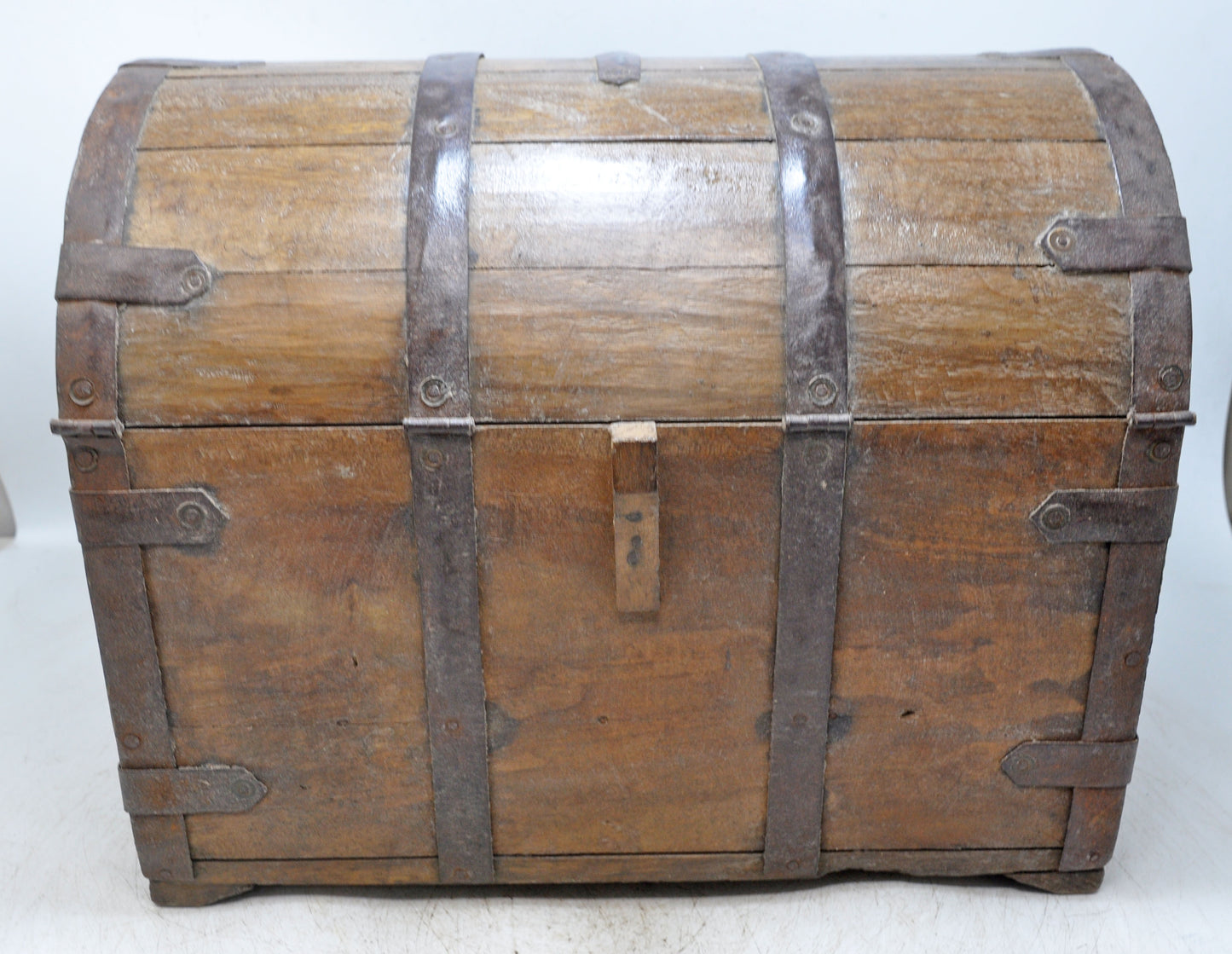 Vintage Wooden Storage Chest Box Original Old Hand Crafted Metal Fitted