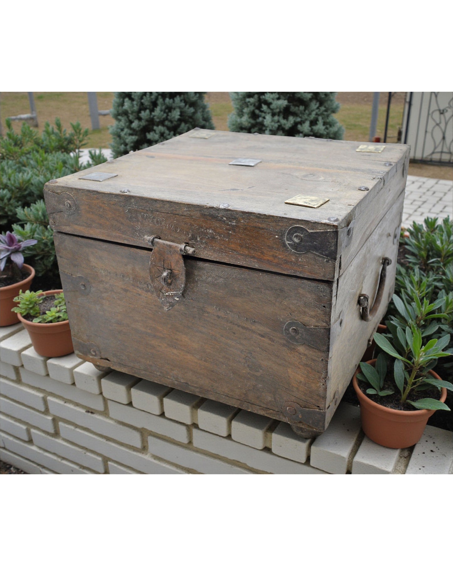 Vintage Wooden Square Storage Chest Box Original Old Hand Crafted