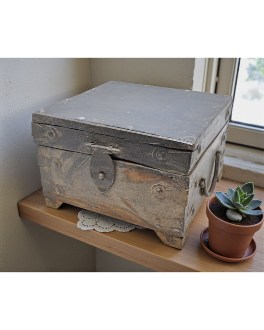 Vintage Wooden Square Storage Chest Box Original Old Hand Crafted
