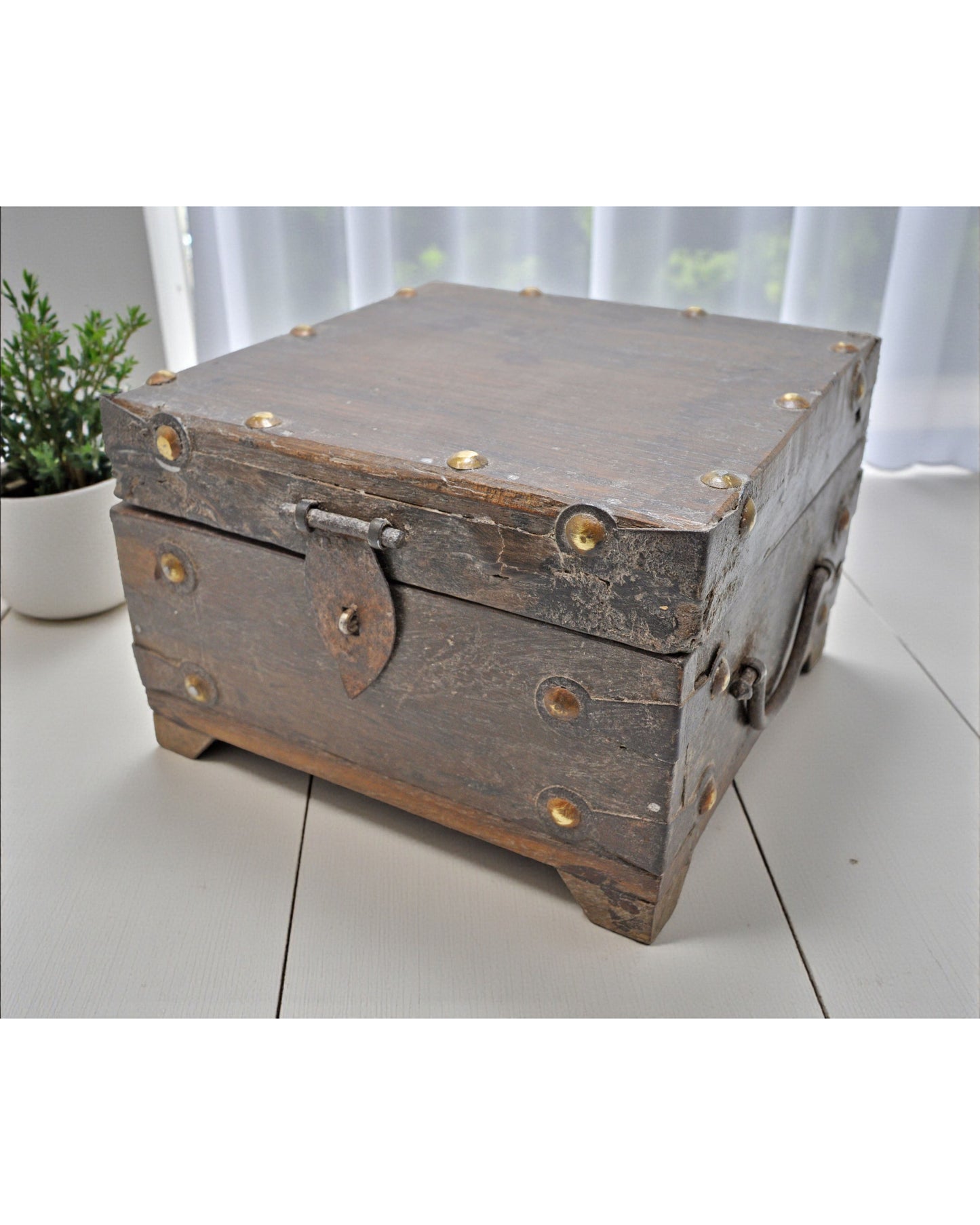 Vintage Wooden Square Storage Chest Box Original Old Hand Crafted