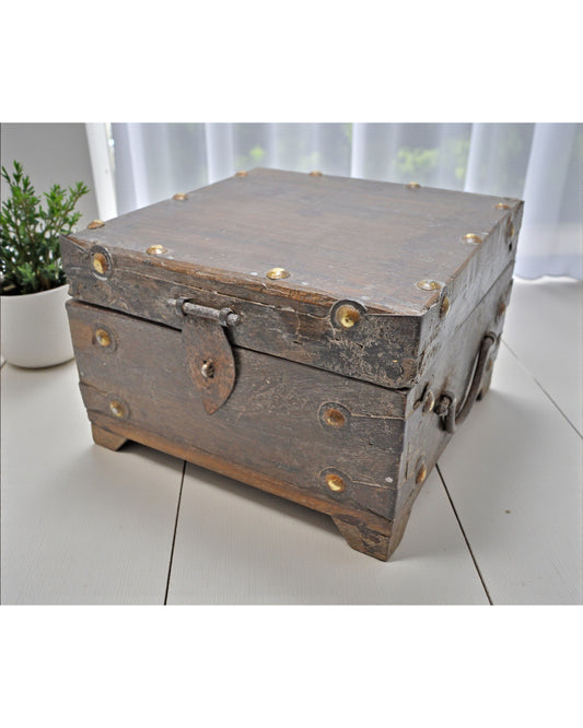 Vintage Wooden Square Storage Chest Box Original Old Hand Crafted
