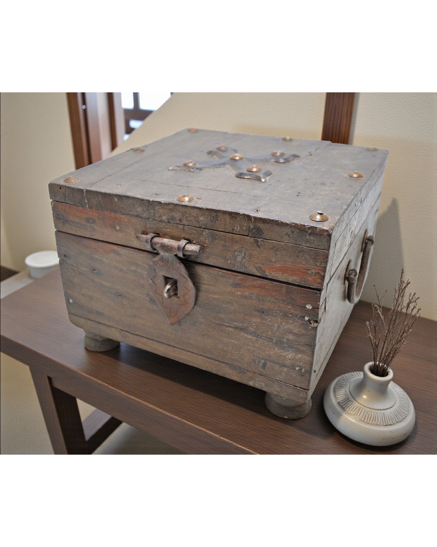 Vintage Wooden Square Storage Chest Box Original Old Hand Crafted
