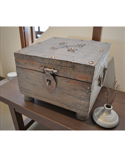 Vintage Wooden Square Storage Chest Box Original Old Hand Crafted