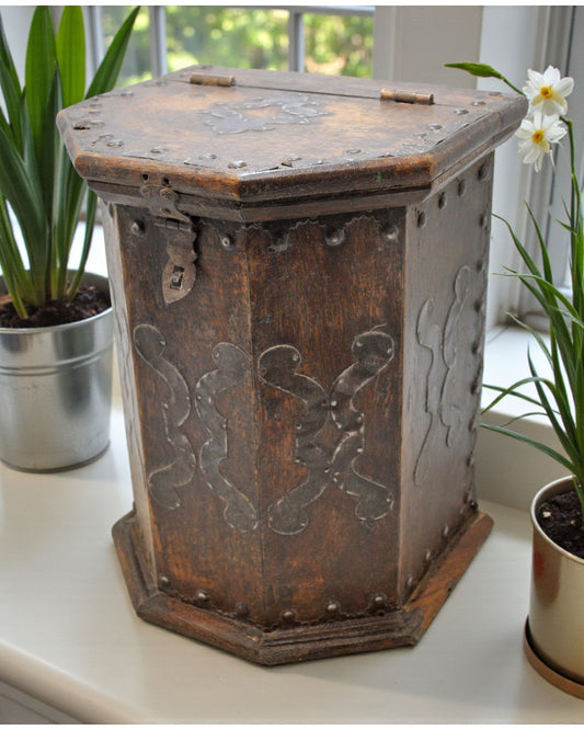 Vintage Wooden Tall Storage Box Original Old Hand Crafted Metal Fitted
