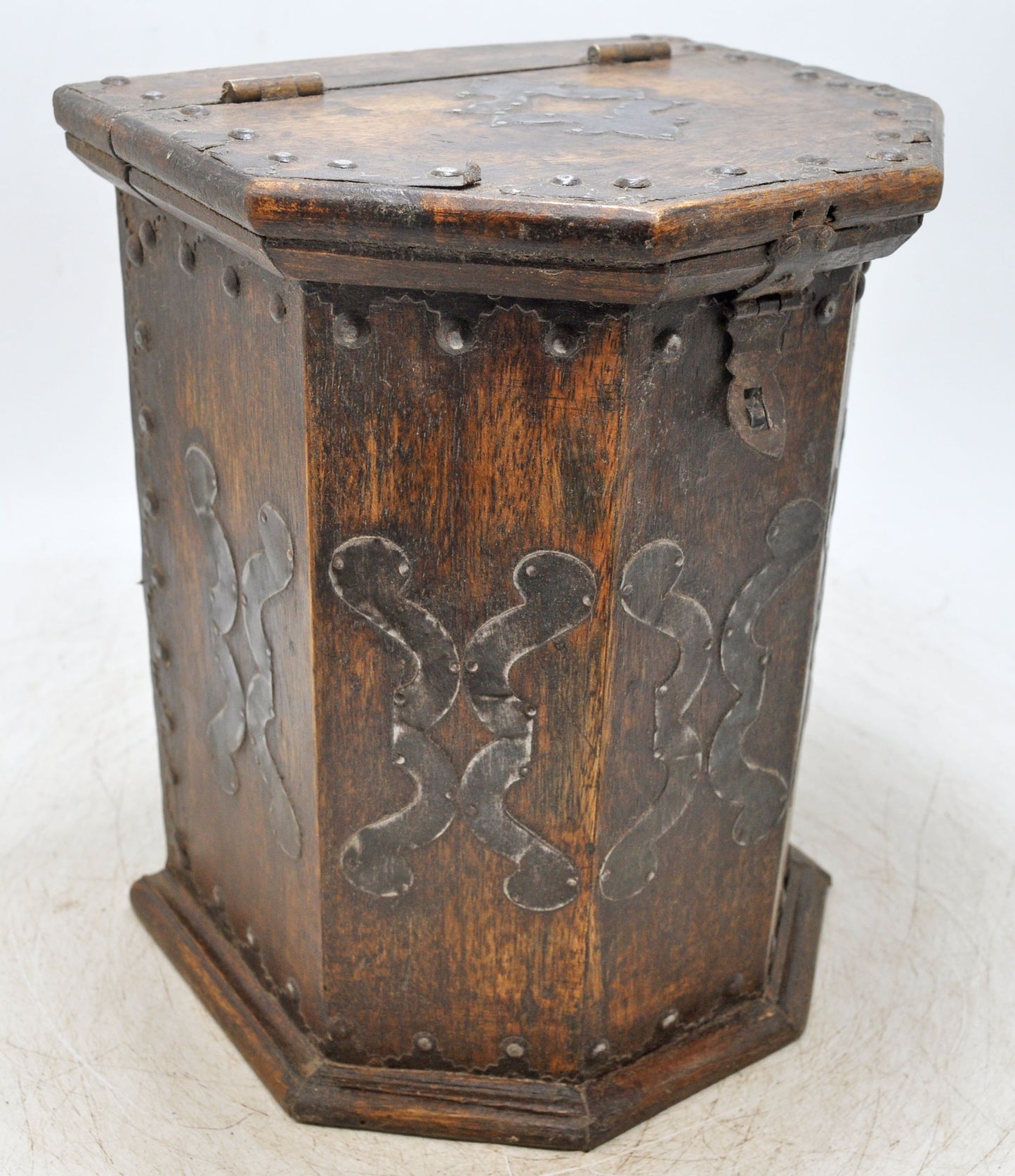 Vintage Wooden Tall Storage Box Original Old Hand Crafted Metal Fitted