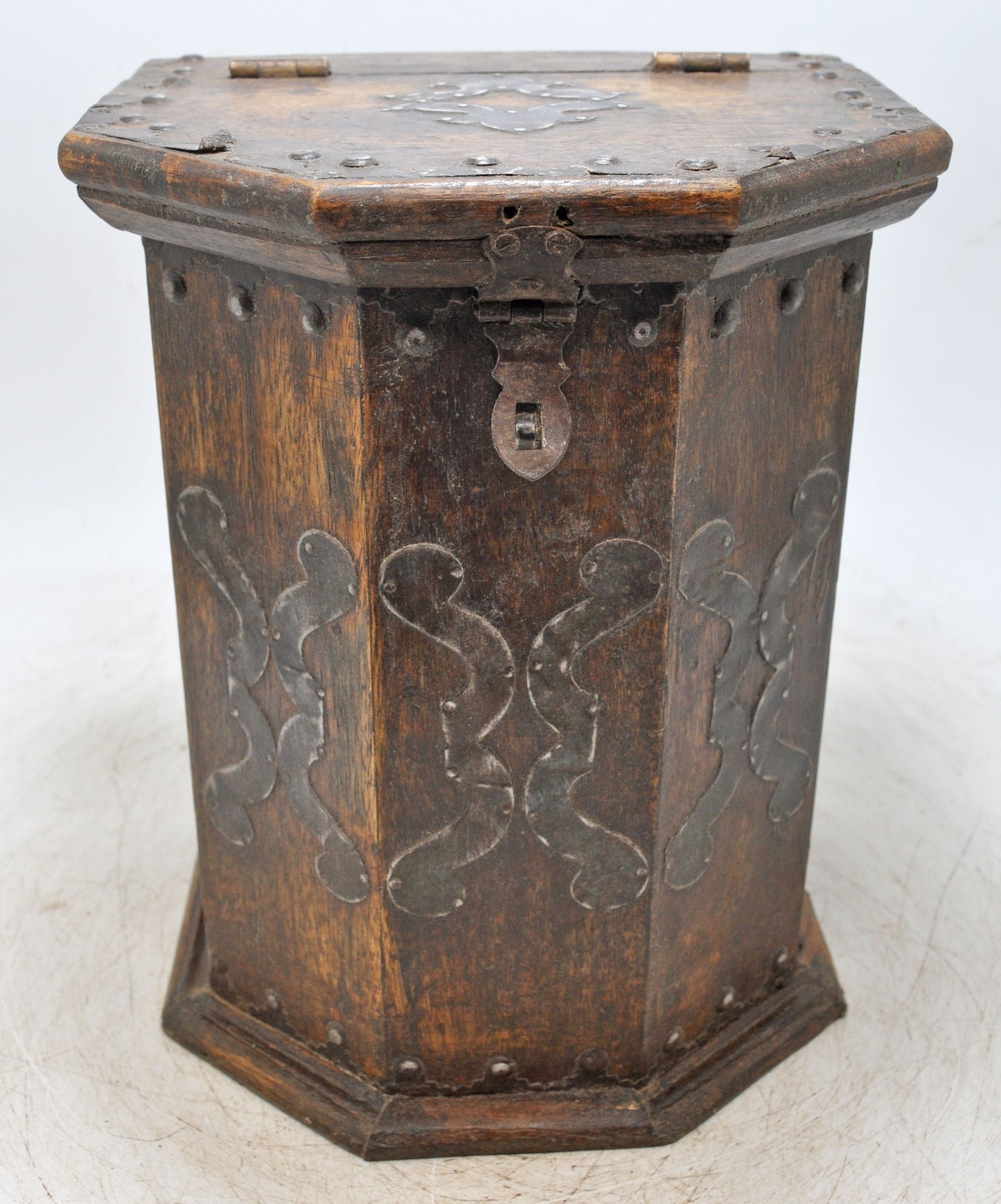 Vintage Wooden Tall Storage Box Original Old Hand Crafted Metal Fitted