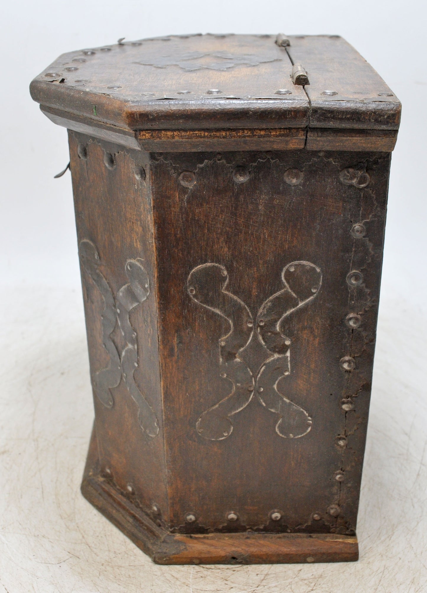 Vintage Wooden Tall Storage Box Original Old Hand Crafted Metal Fitted