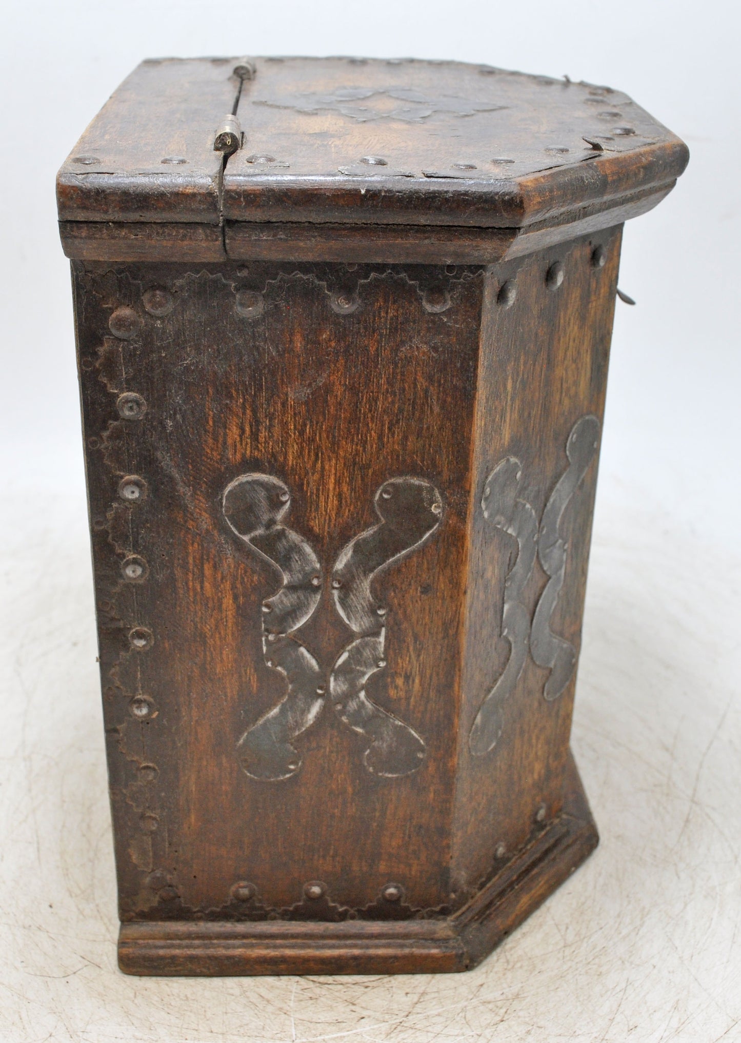 Vintage Wooden Tall Storage Box Original Old Hand Crafted Metal Fitted