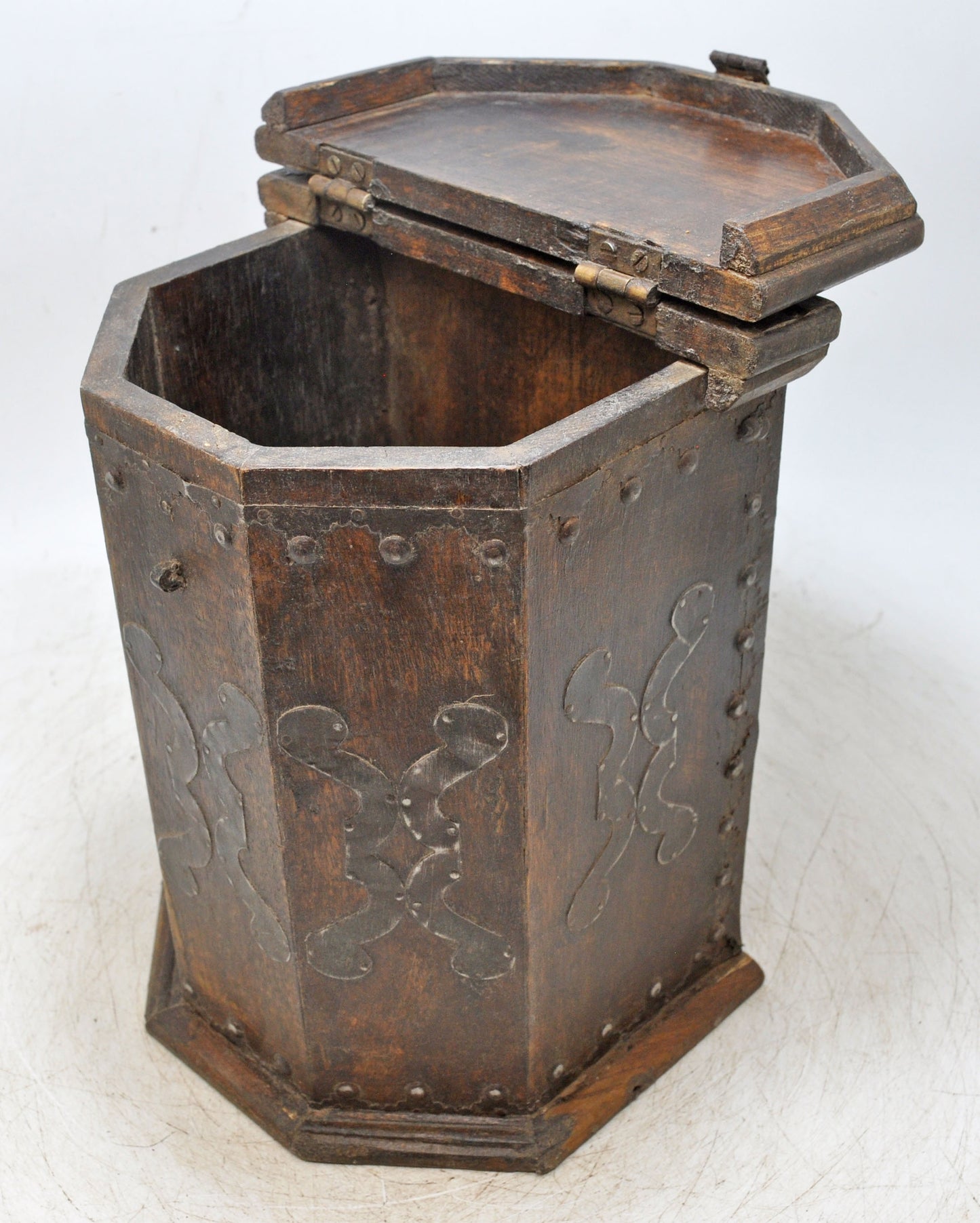 Vintage Wooden Tall Storage Box Original Old Hand Crafted Metal Fitted