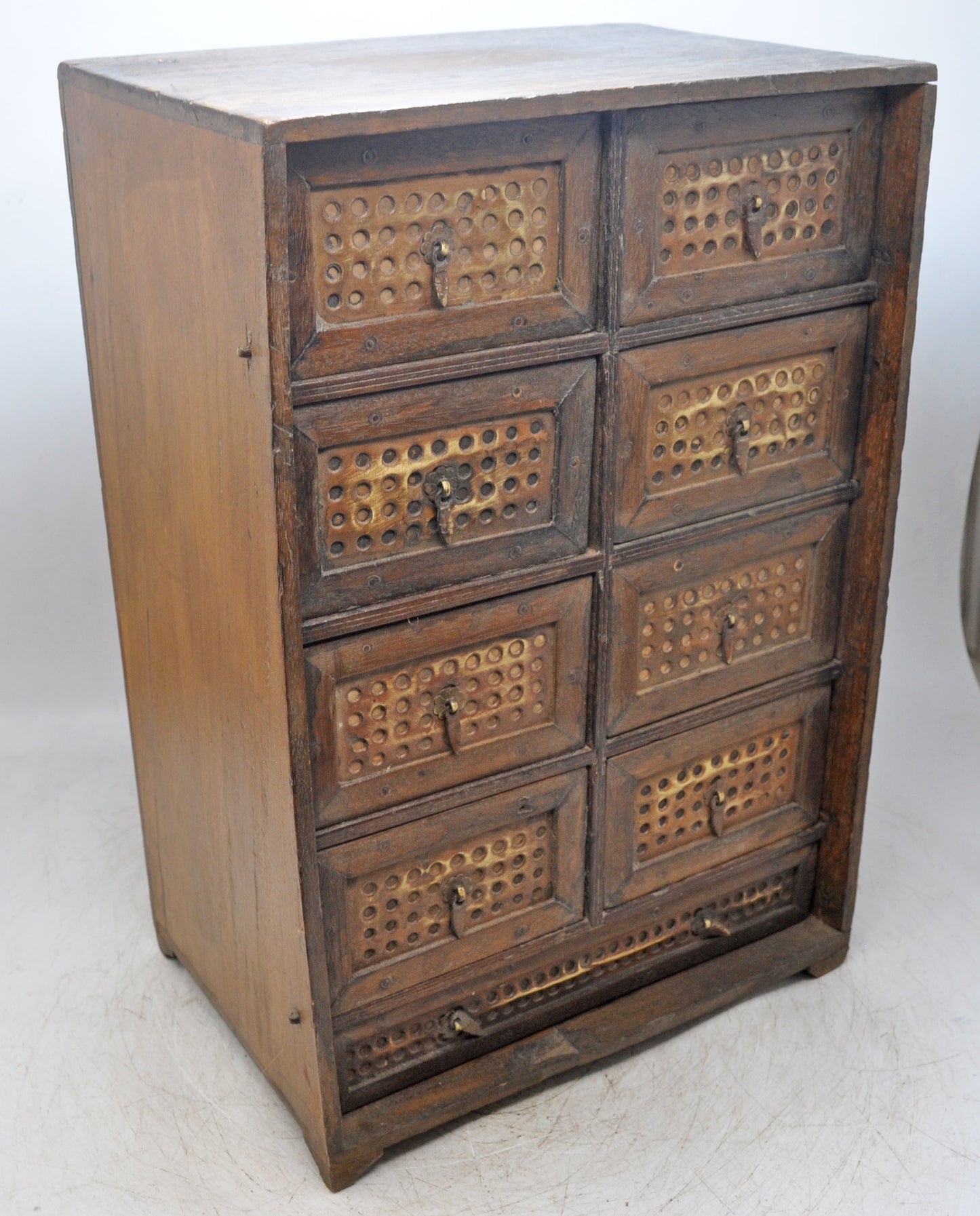 Vintage Wooden 9 Drawers Mini Storage Chest Original Old Hand Crafted Brass Fitted