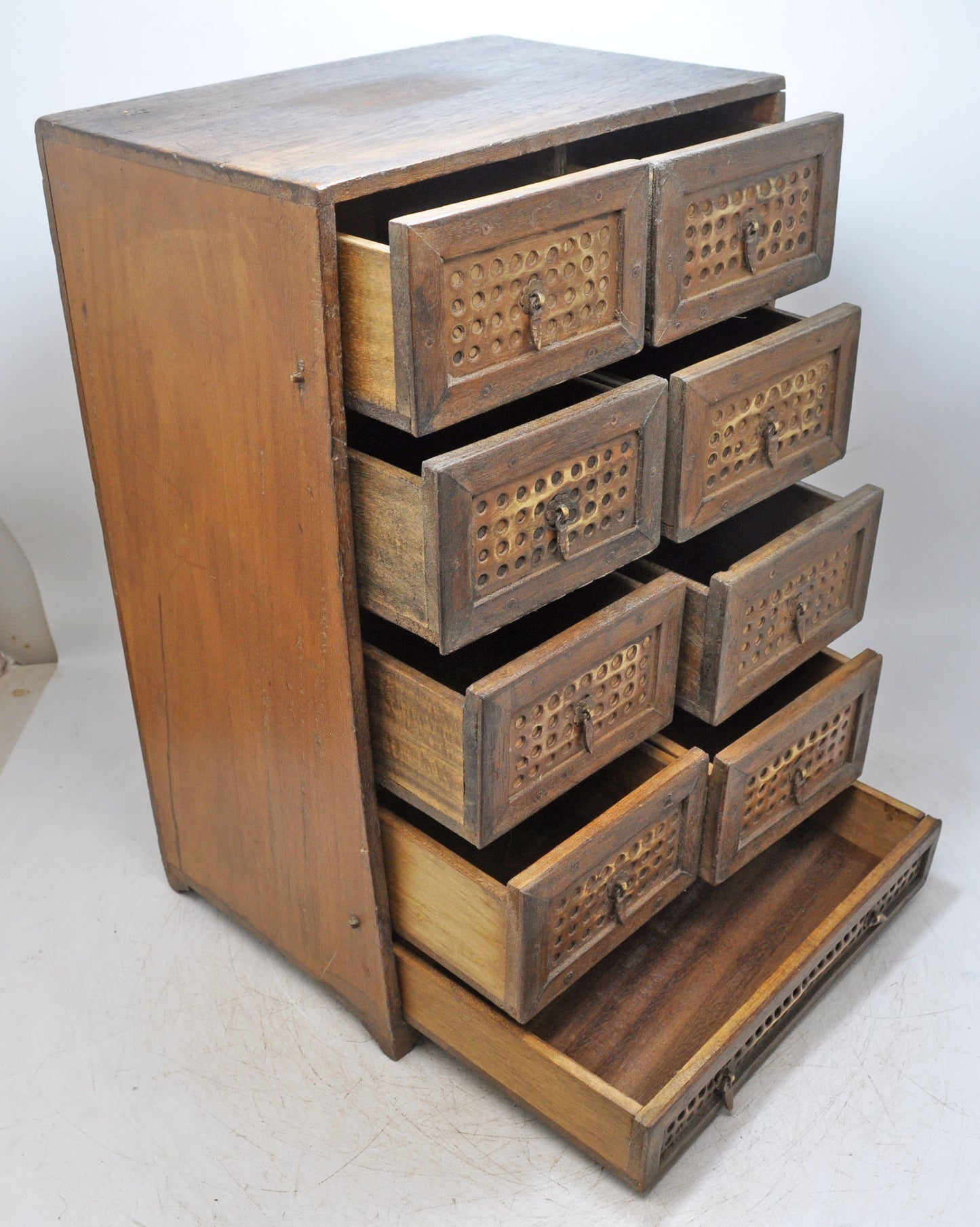 Vintage Wooden 9 Drawers Mini Storage Chest Original Old Hand Crafted Brass Fitted