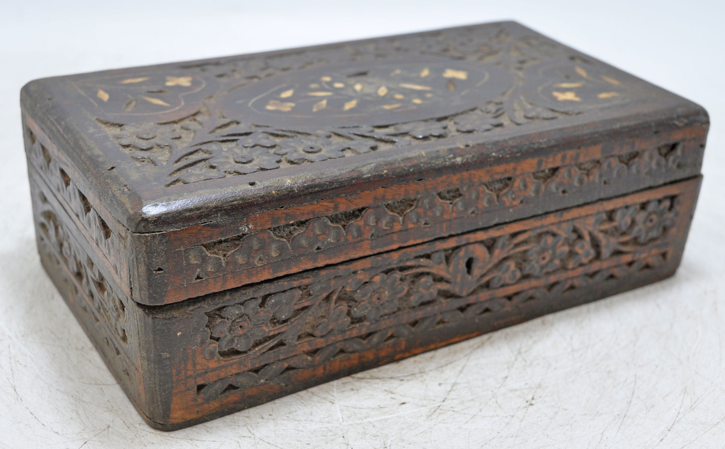 Antique Wooden Jewelery Vanity Box Original Old Fine Hand Carved
