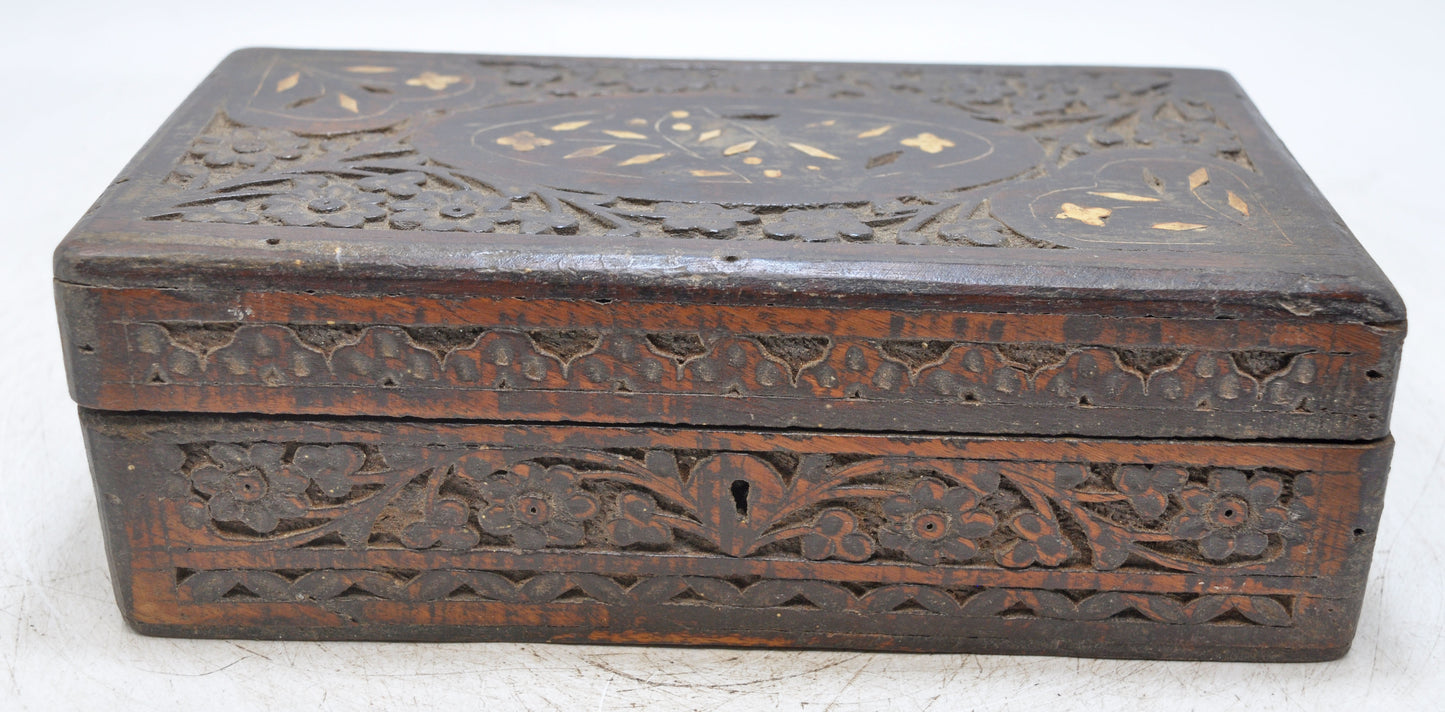 Antique Wooden Jewelery Vanity Box Original Old Fine Hand Carved
