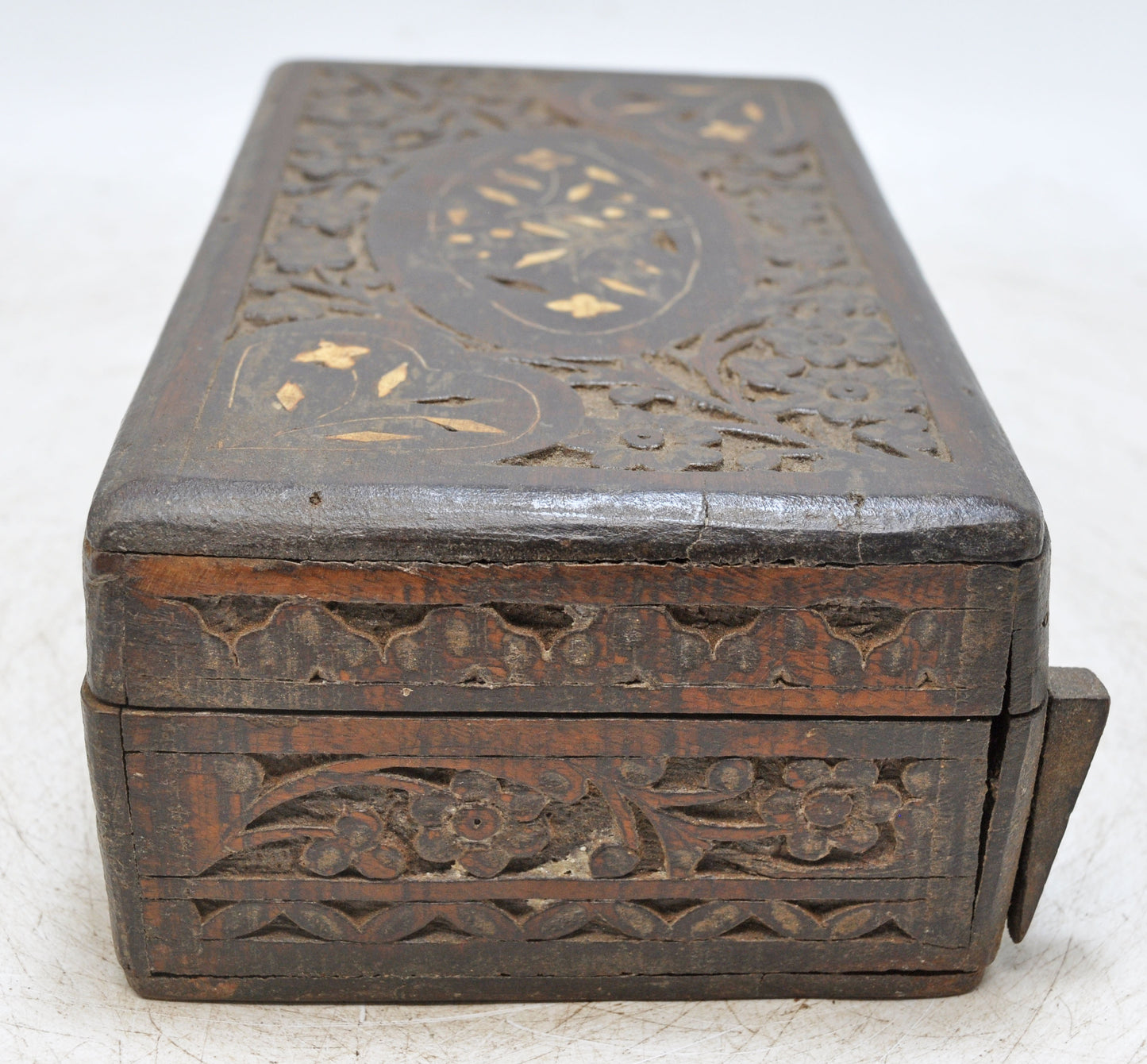 Antique Wooden Jewelery Vanity Box Original Old Fine Hand Carved