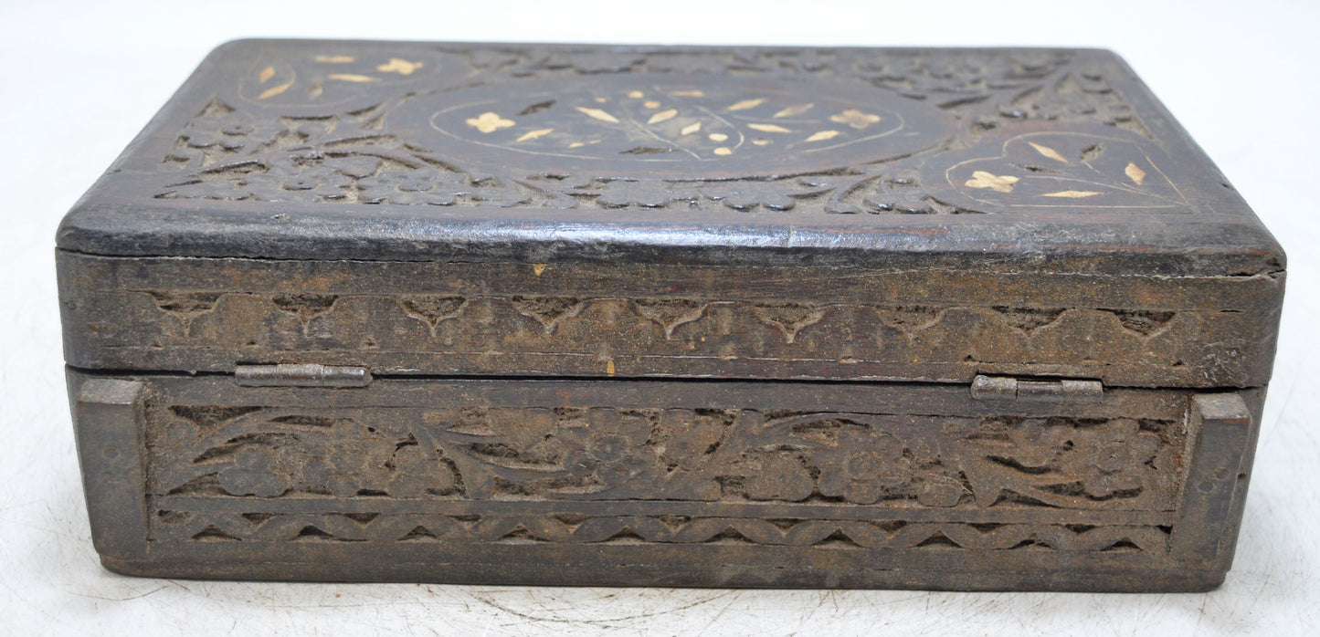 Antique Wooden Jewelery Vanity Box Original Old Fine Hand Carved
