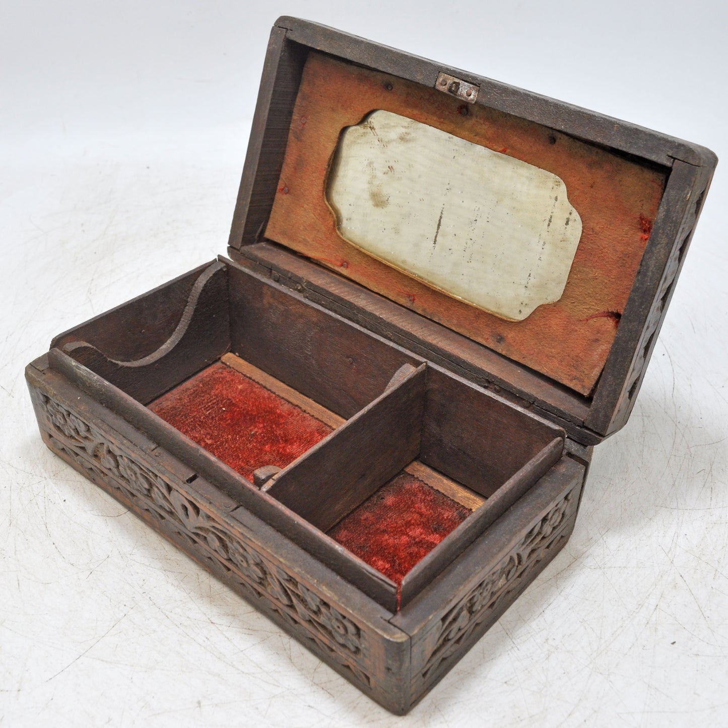 Antique Wooden Jewelery Vanity Box Original Old Fine Hand Carved
