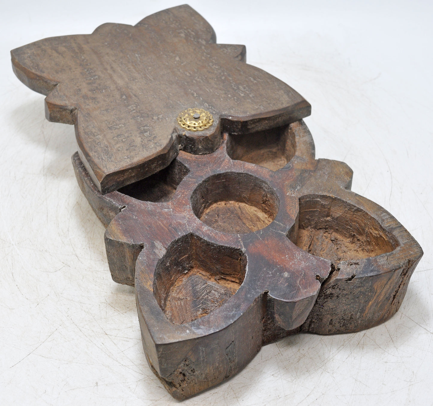 Antique Wooden Kitchenware Spice Box Original Old Hand Carved