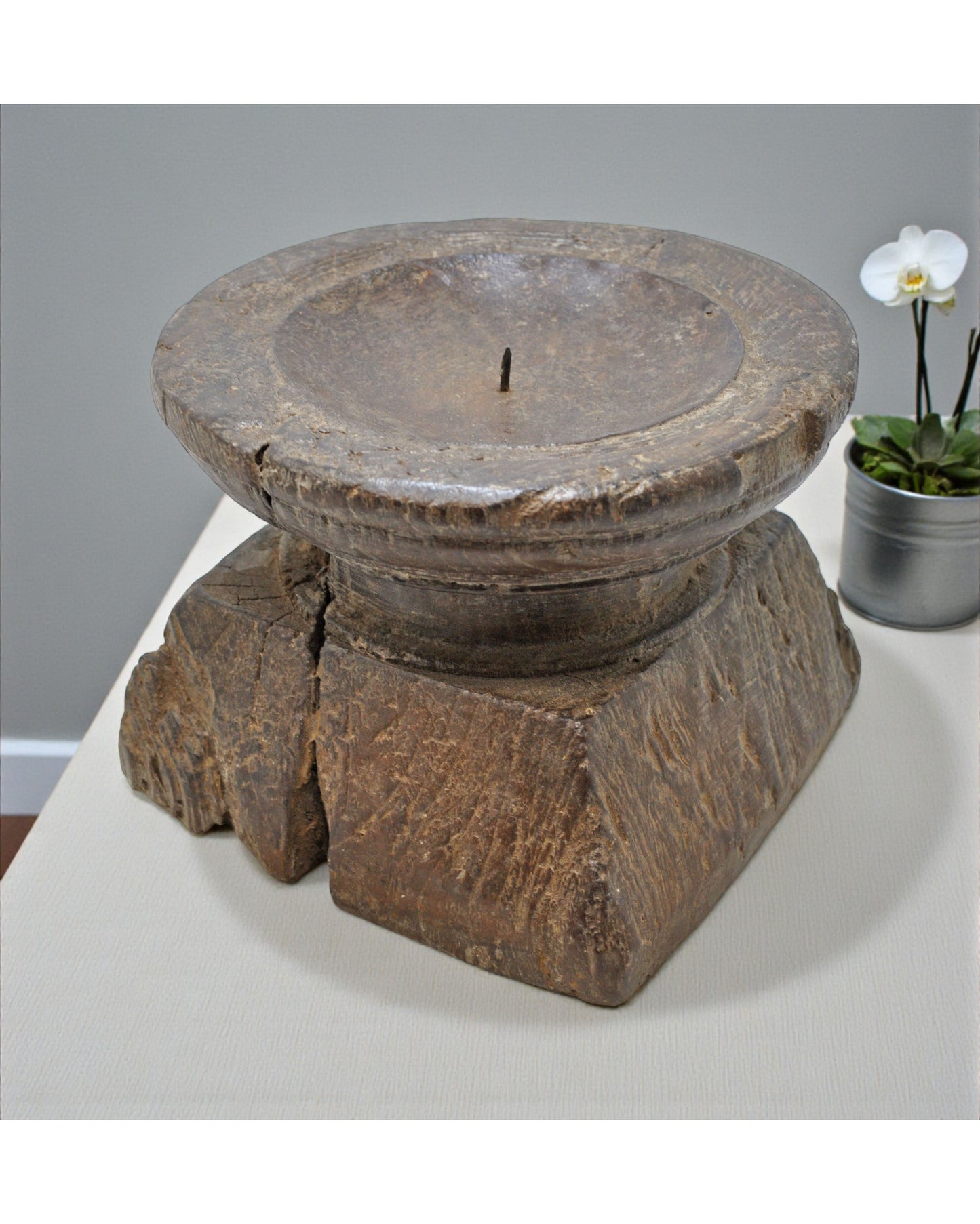 Antique Wooden Seed Holder Bijni Candle Holder Original Old Hand Carved