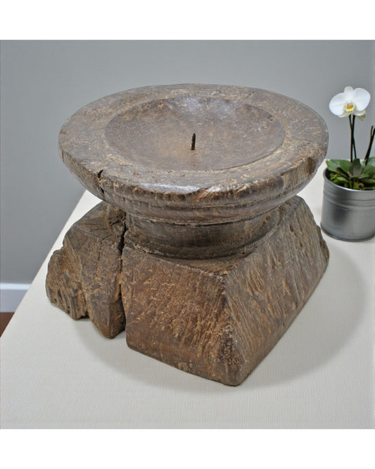 Antique Wooden Seed Holder Bijni Candle Holder Original Old Hand Carved