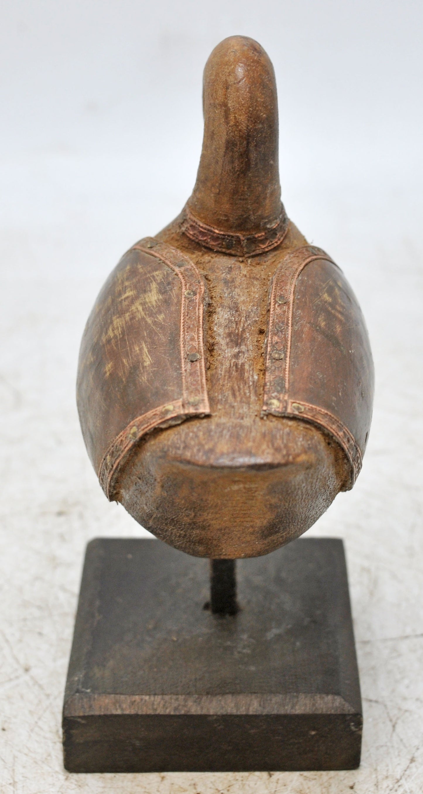 Vintage Wooden Duck Bird Figurine Original Old Hand Carved Brass Fitted