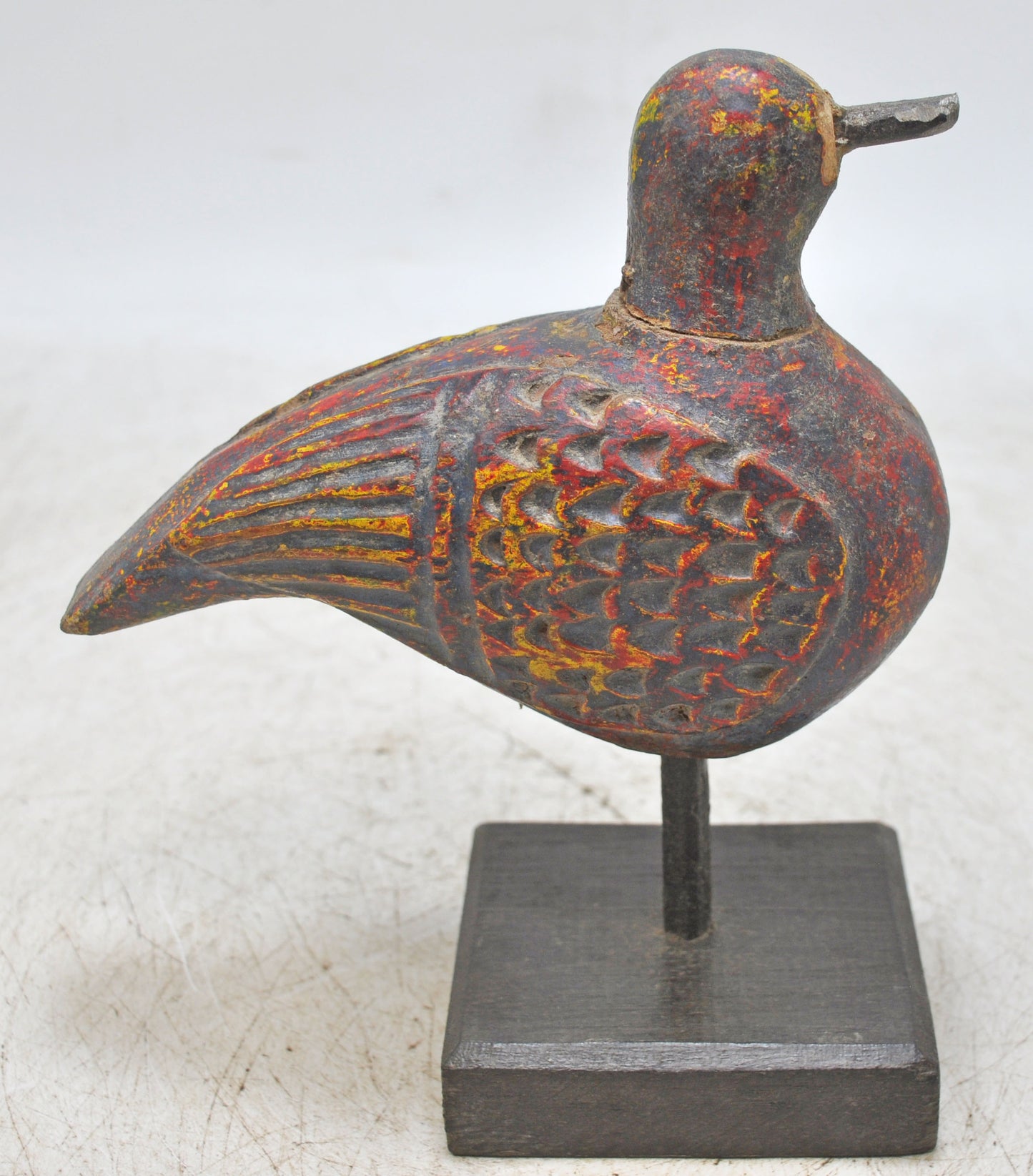 Vintage Wooden Bird Figurine Original Old Hand Carved Brass Fitted