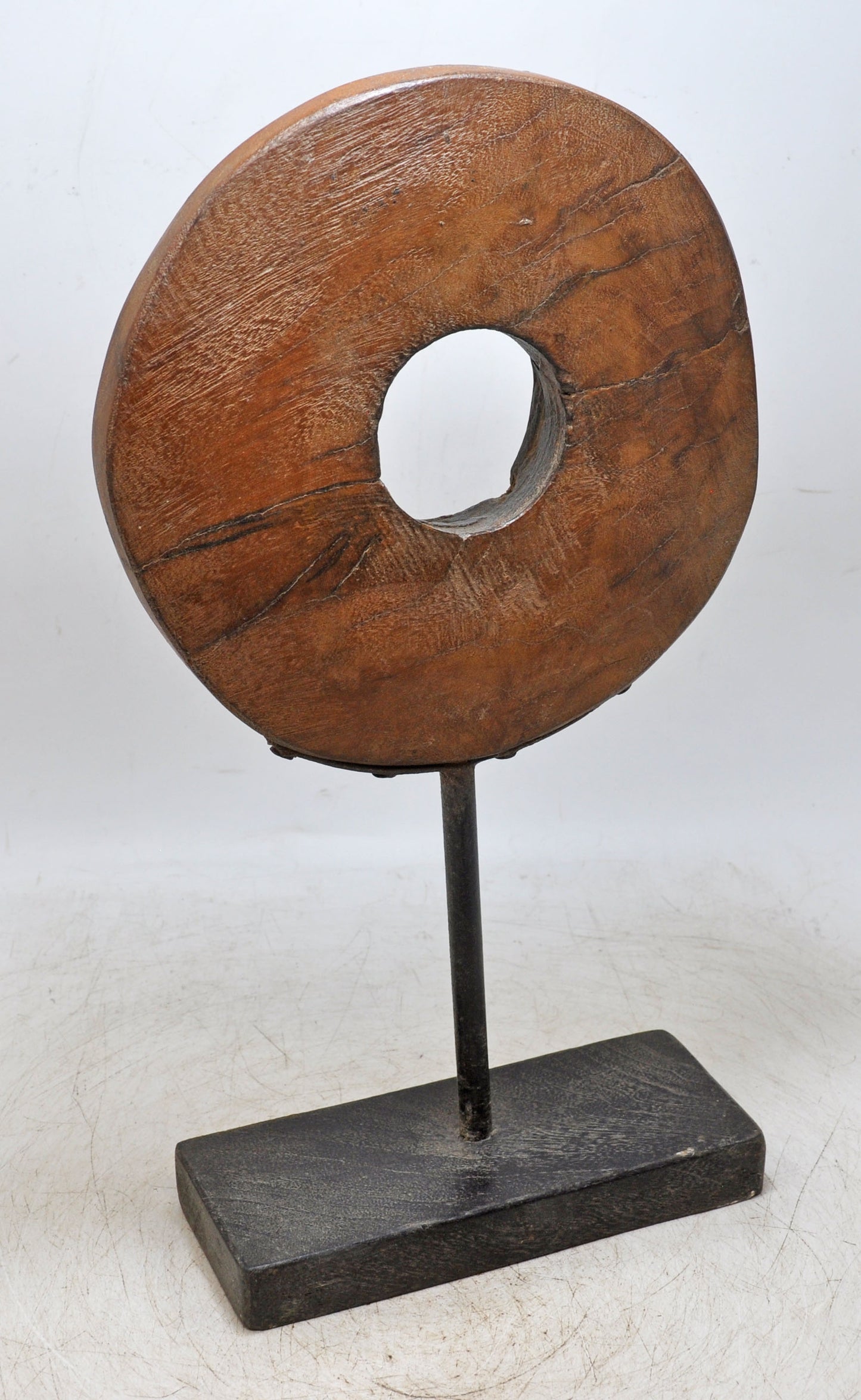 Antique Wooden Round Ring on Stand Original Old Hand Carved