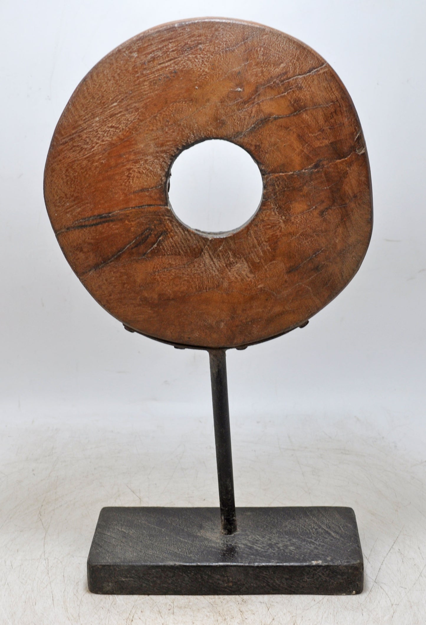 Antique Wooden Round Ring on Stand Original Old Hand Carved