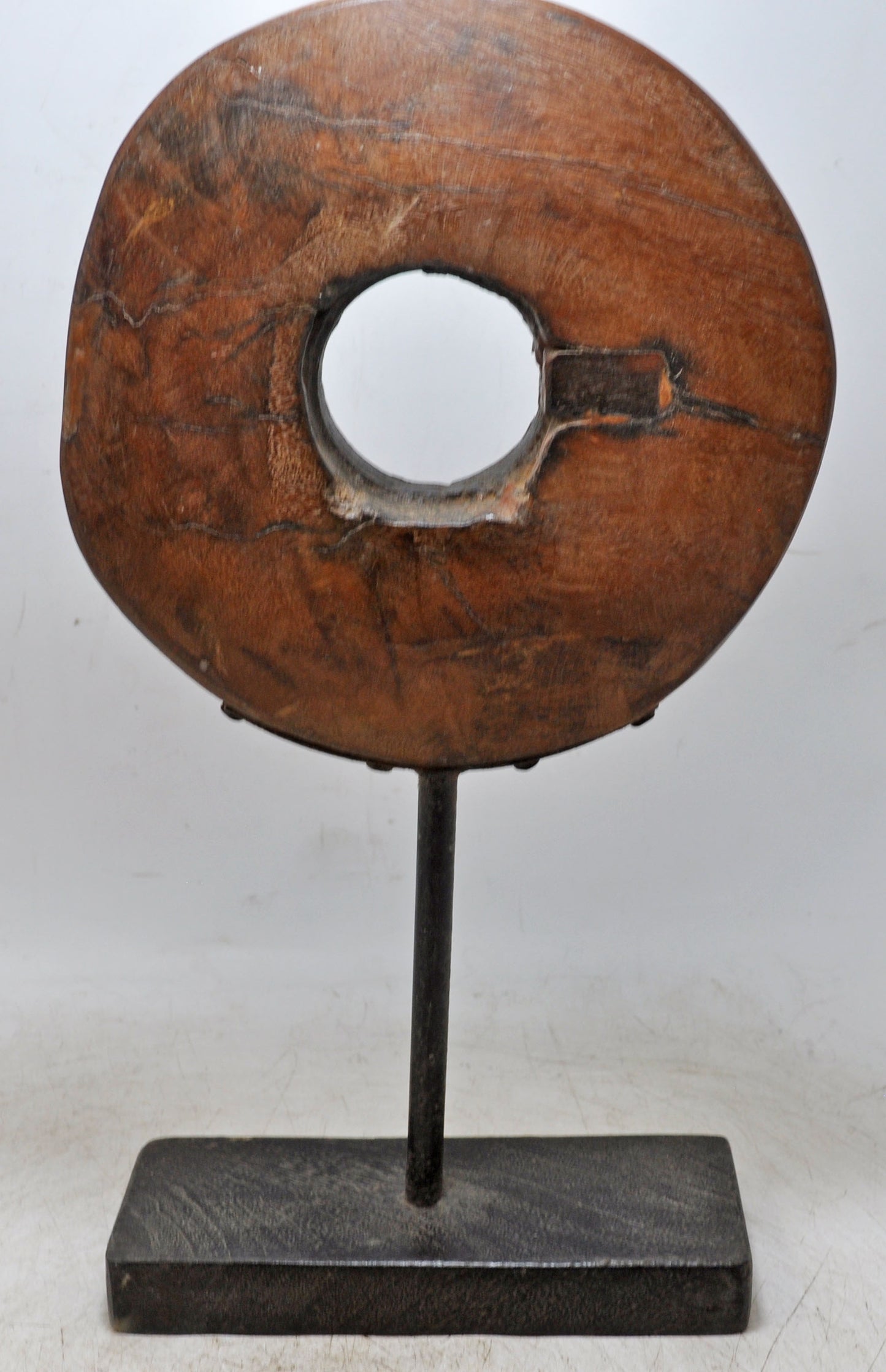 Antique Wooden Round Ring on Stand Original Old Hand Carved