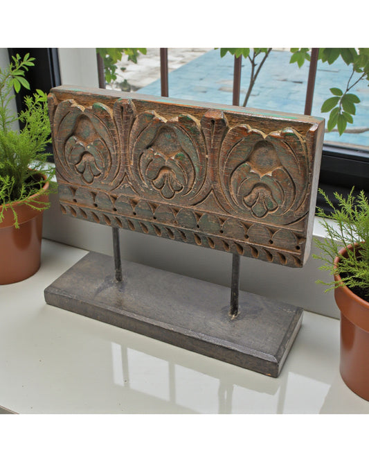 Antique Wooden Floral Carving Panel Plaque Original Old Fine Hand Carved