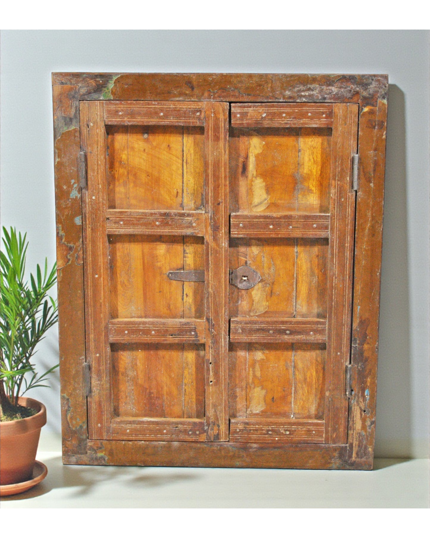 Antique Wooden Wall Decor Window Panel Frame Original Old Hand Crafted