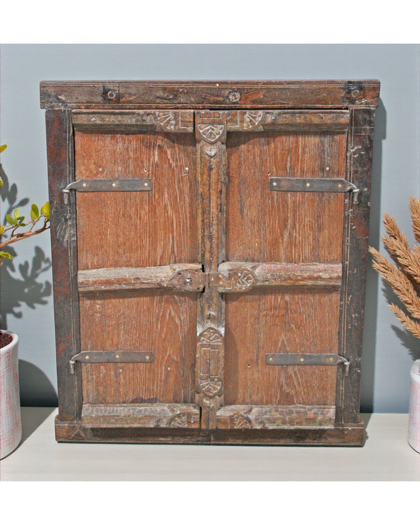 Antique Wooden Wall Decor Window Panel Frame Original Old Hand Crafted