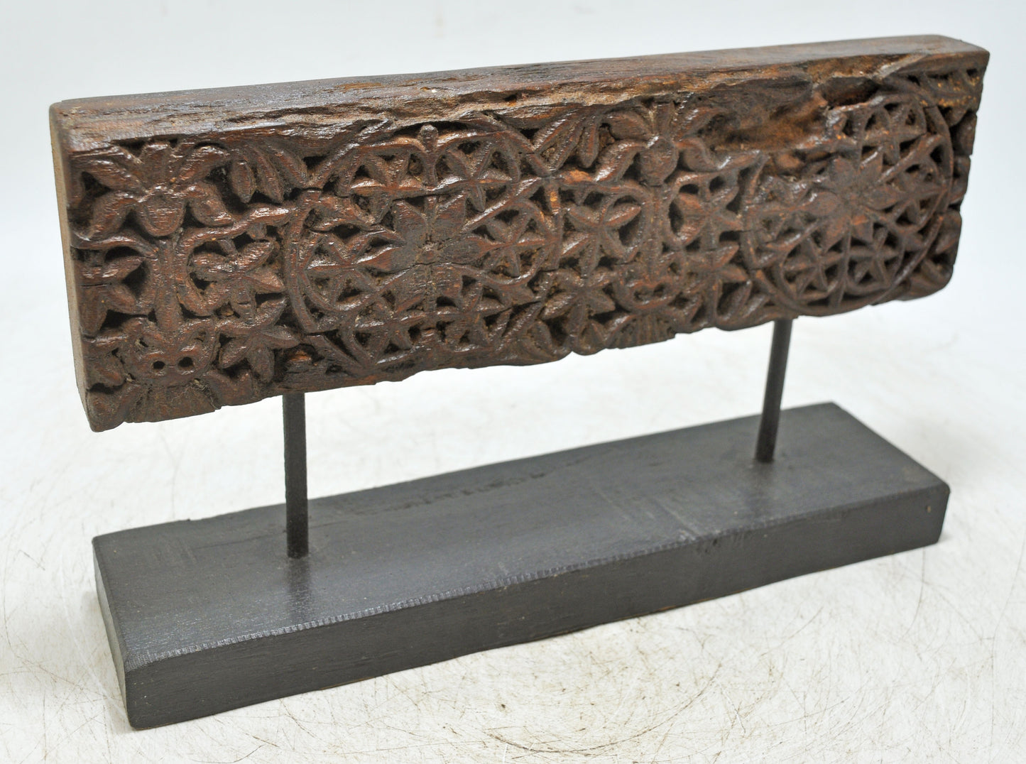 Antique Wooden Floral Carving Panel Plaque on Stand Original Old Fine Hand Carved