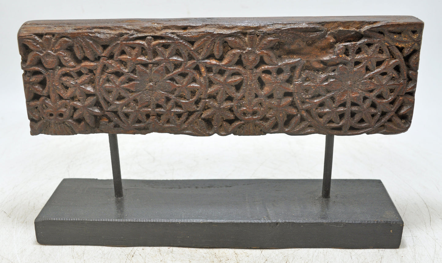 Antique Wooden Floral Carving Panel Plaque on Stand Original Old Fine Hand Carved