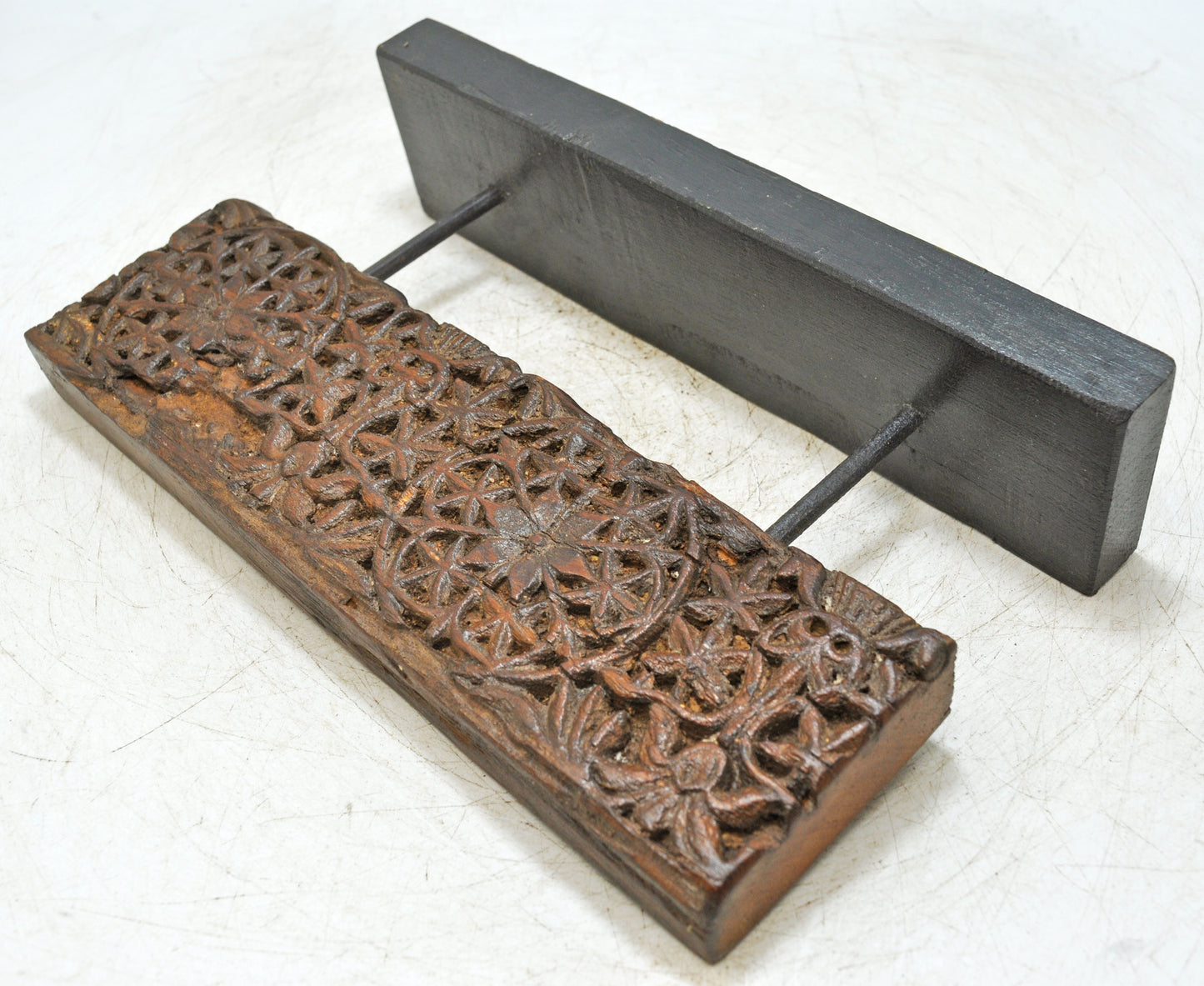 Antique Wooden Floral Carving Panel Plaque on Stand Original Old Fine Hand Carved