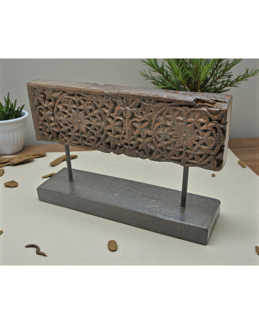 Antique Wooden Floral Carving Panel Plaque on Stand Original Old Fine Hand Carved