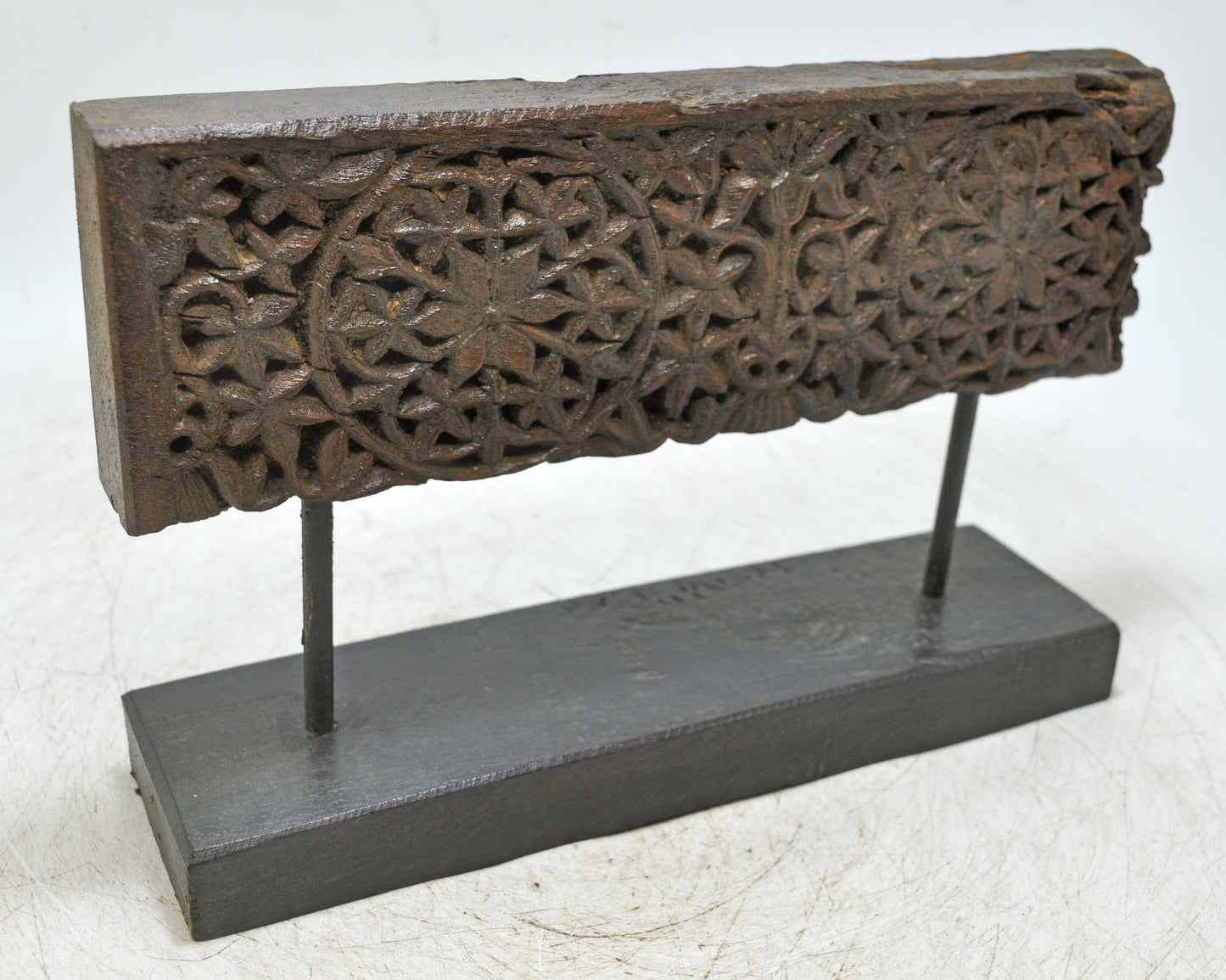 Antique Wooden Floral Carving Panel Plaque on Stand Original Old Fine Hand Carved