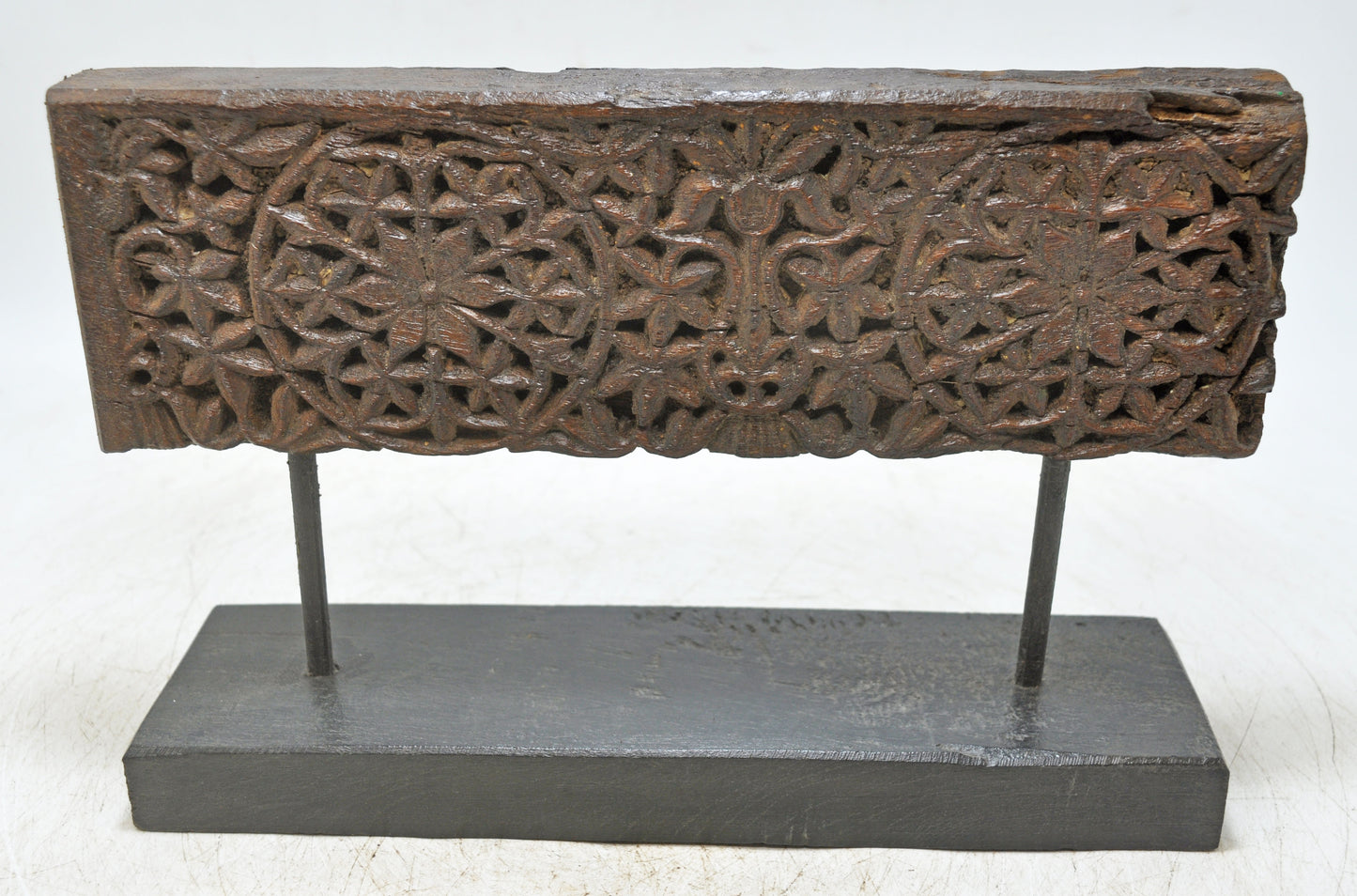 Antique Wooden Floral Carving Panel Plaque on Stand Original Old Fine Hand Carved