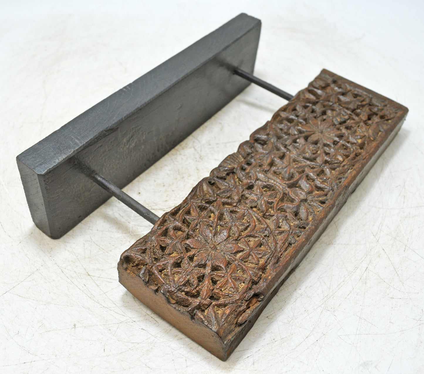 Antique Wooden Floral Carving Panel Plaque on Stand Original Old Fine Hand Carved